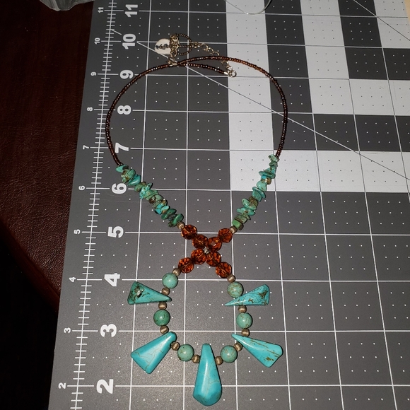 NWT PrisJewels Genuine Turquoise Crisscross Necklace - Picture 2 of 2